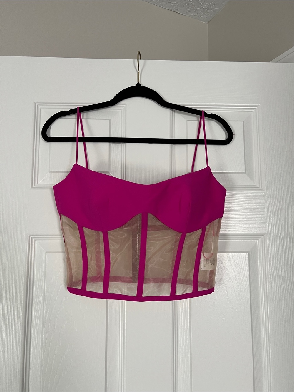 Fuchsia Mesh Bustier Crop Top - Women